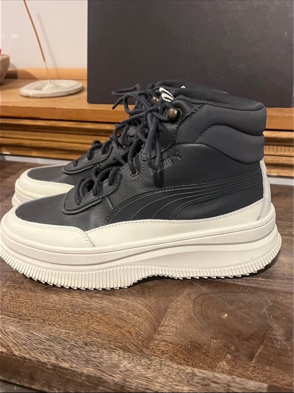Puma Women's Black and White Lace-Up Platform High-Top Boots